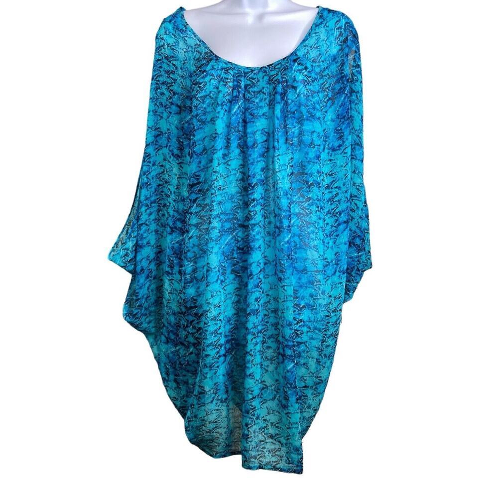 Gideon Oberson‎ Turquoise Caftan Size S Oversized Tropical Boho Resort Flowy